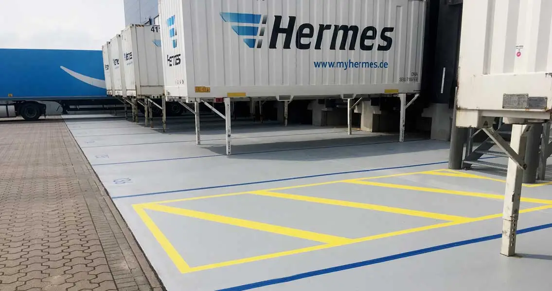 Las áreas de carga de Hermes Hub después de la aplicación del sistema MC-Floor TopSpeed